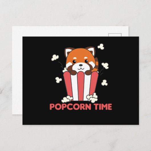 Carte Postale Red Panda Popcorn Time Funny Pun (Devant / Derrière)