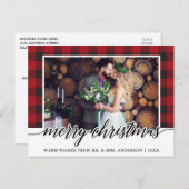 Carte Postale Red Plaid Calligraphie Mariage Joyeux Noël (Devant / Derrière)
