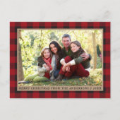 Carte Postale Red Plaid Kraft Family Photo Joyeux Noël (Devant)