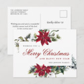 Carte Postale Red Poinsettia Holly Noël de Noël (Devant / Derrière)