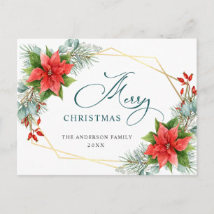 Carte Postale Red Poinsettia Holly Noël voeux