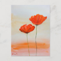 Red Poppies fleurs aquarelle rustique pavot
