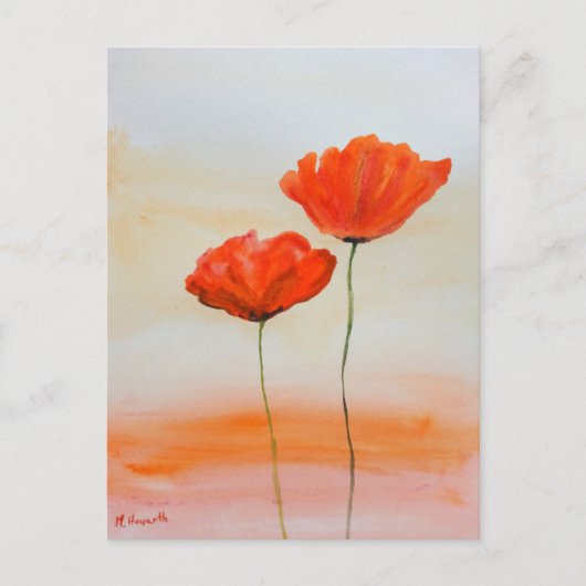 Carte Postale Red Poppies fleurs aquarelle rustique pavot (Devant)