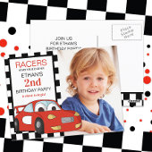Carte Postale Red Race Car Black White À damiers 2e anniversaire