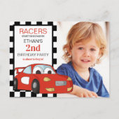 Carte Postale Red Race Car Black White À damiers 2e anniversaire (Devant)
