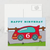 Carte Postale Red Racing Car Joyeux Anniversaire (Devant / Derrière)