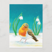 Carte Postale Red Robin Bird (Erithacus rubecula) & Snowdrops (Devant)