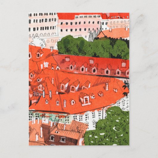 Carte Postale Red Roofs Prague Tchèque Cityscape Papier Collage (Devant)