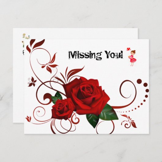 Carte postale Red Rose Red Hearts Missing youI (Devant / Derrière)