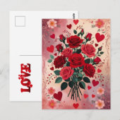 Carte Postale Red Roses, Valentine's Day, (Devant / Derrière)