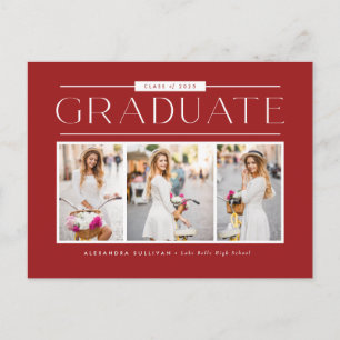Carte Postale Red Simple Typographie Photo Collage Graduation