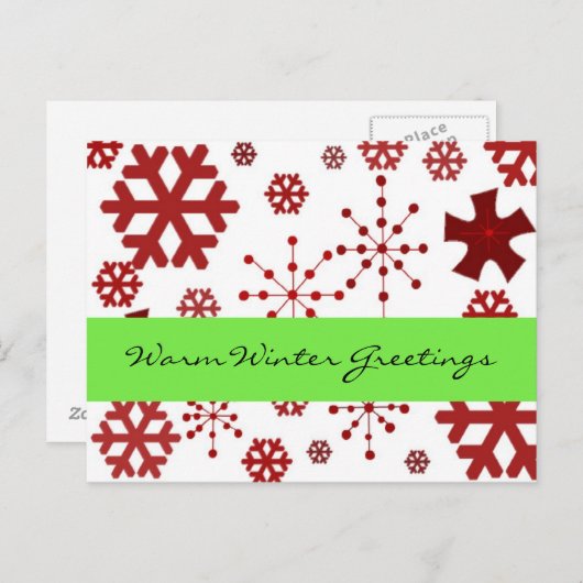 Carte Postale Red Snowflakes Salutations hiver chaudes (Devant / Derrière)