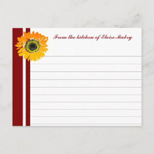 Carte Postale Red Stripes Sunflower Personalized Recipe Cards
