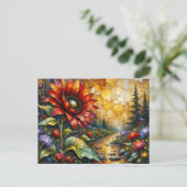 Carte Postale Red Sunflower in valley by stream (Debout devant)