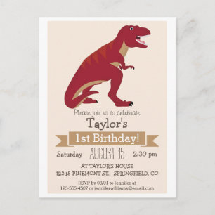 Carte Postale Red T-Rex Dinosaur Invitation de fête d'anniversai