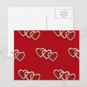 Carte Postale Red Triple Interlocking Gold Hearts PostCard! (Devant / Derrière)
