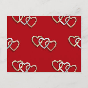 Carte Postale Red Triple Interlocking Gold Hearts PostCard!