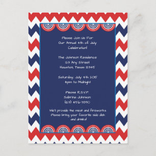 Carte Postale Red White Blue Chevron 4 juillet Invitation de la