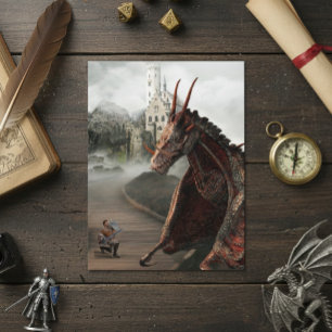 Carte Postale Red Wyvern Dragon Château de Chevalier Paysage