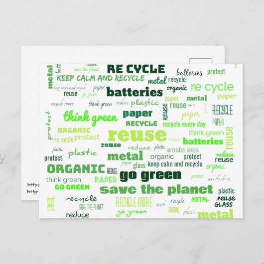 Carte Postale Réduire, réutiliser, recycler le cloud Word (Devant / Derrière)
