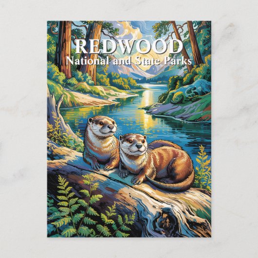 Carte Postale Redwood National Park Otters Modern Van Gogh (Devant)