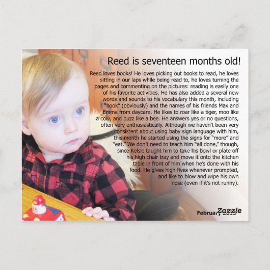 Carte Postale Reed - 17 mois (Dos)