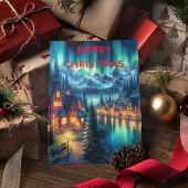 Carte Postale Reflets au clair de lune : Lac nocturne avec maiso