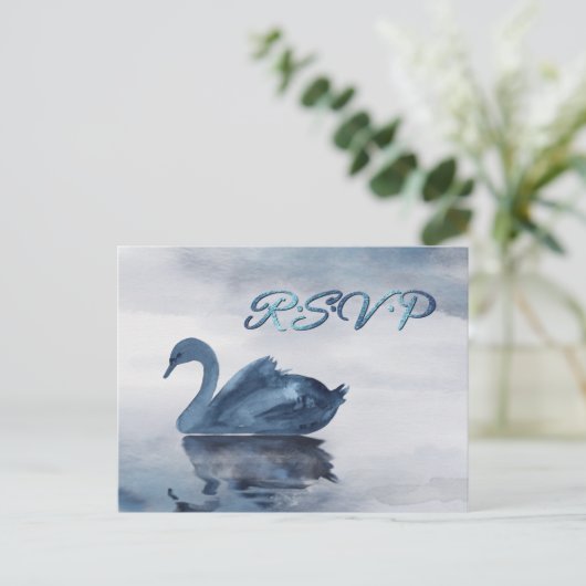 Carte Postale Reflets brumeux | Réponse RSVP mariage Cygne Bleu (Debout devant)