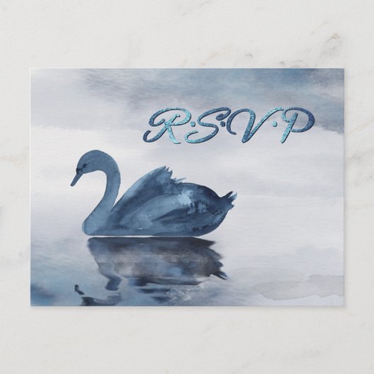 Carte Postale Reflets brumeux | Réponse RSVP mariage Cygne Bleu  (Devant)