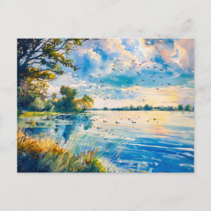 Carte Postale Reflets du coucher de soleil sur l'aquarelle de Ha