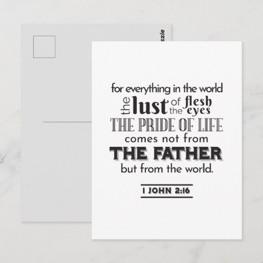 Carte Postale Réflexion spirituelle Art - 1 Jean 2:16 (Devant / Derrière)