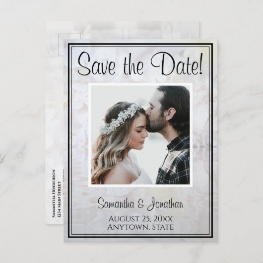 Carte Postale Réflexions blanches Mariage Enregistrer la date Ca (Devant / Derrière)