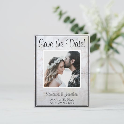 Carte Postale Réflexions blanches Mariage Enregistrer la date Ca (Debout devant)