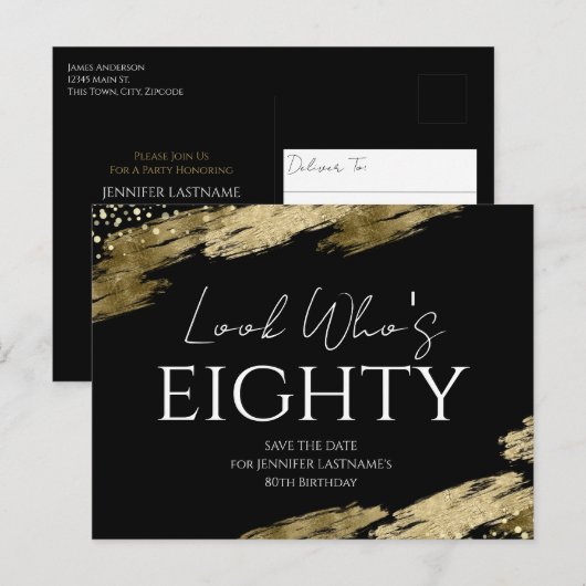 Carte Postale Regard d'anniversaire 80 ans Look Who Gold Black S (Devant / Derrière)