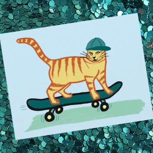 Carte Postale Regarde Meowt ! Skateboard Tabby PERSONNALISER de 