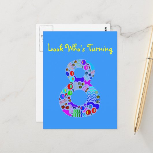 Carte Postale Regardez qui a 8 ans (Devant/Arrière en situation)