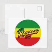 Carte Postale Reggae Musique avec couleurs du drapeau reggae (Devant / Derrière)