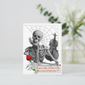 Carte Postale Règle Breaking Skeleton avec Rose et Violon. (Debout devant)