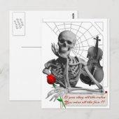 Carte Postale Règle Breaking Skeleton avec Rose et Violon. (Devant / Derrière)