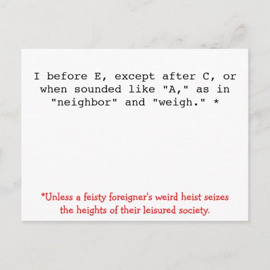 Carte Postale Règles d'orthographe : I avant E (Devant)