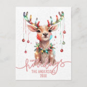 Carte Postale Reindeer arc-en-ciel et lumières de Noël (Devant)
