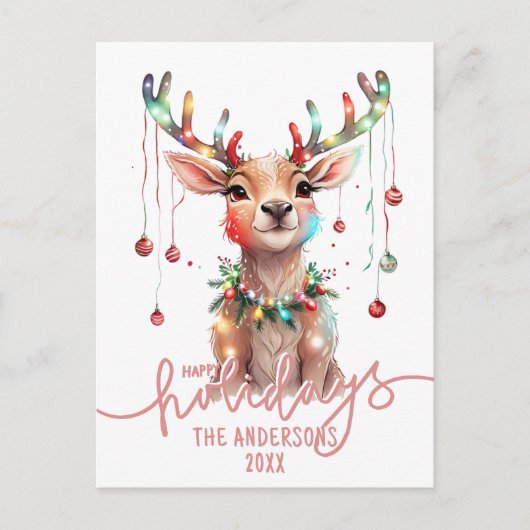 Carte Postale Reindeer arc-en-ciel et lumières de Noël (Devant)