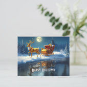 Carte Postale Reindeer Christmas Sleigh Holiday Postcard (Debout devant)