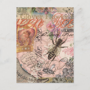Carte Postale Reine Abeille Vintage Beau Collage