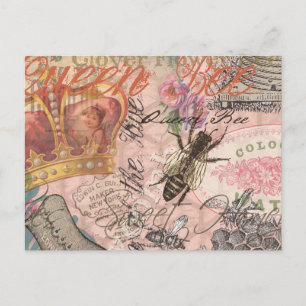 Carte Postale Reine Abeille Vintage Beau Collage