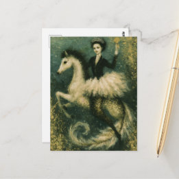 Carte Postale Reine ballerine sur son hippocampe sirène