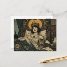 Reine de conte de fée et son chat au lit