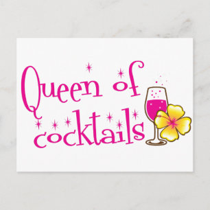 Carte Postale Reine des cocktails ! avec verre de vin tropical