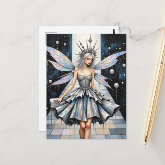 Carte Postale Reine des fées au défilé de mode upcyclée  (Devant/Arrière en situation)