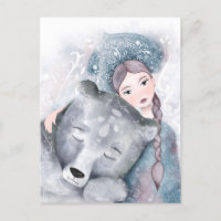 Reine des neiges et ours polaire dans l'aquarelle